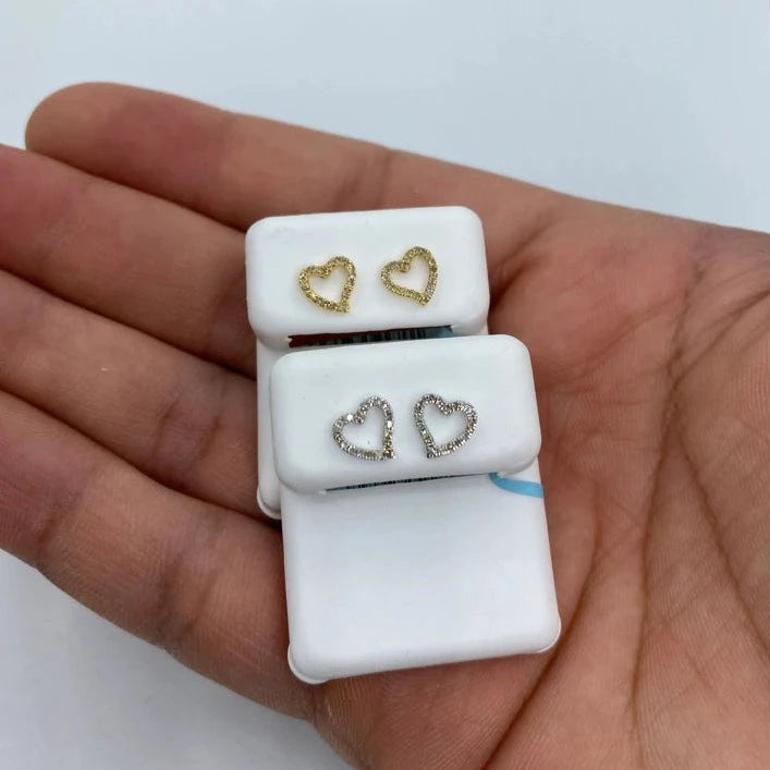 14K Open Heart Diamond Earrings