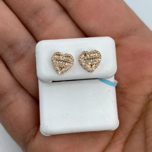 14K Heart Diamond Baguette Earrings