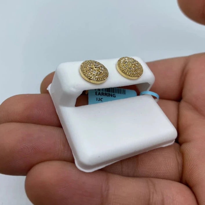 14K Circle Flat Diamond Earrings