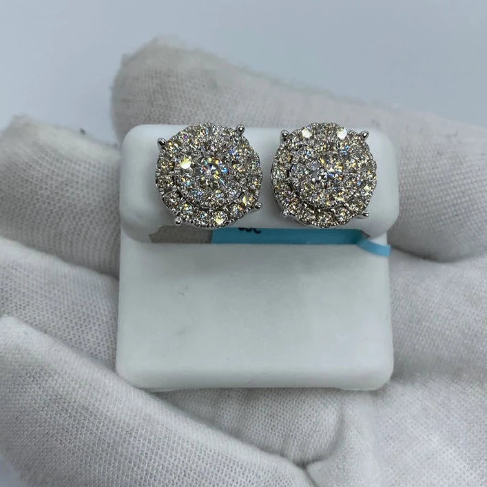 14K Thick Circle Double Layer Cake Diamond Earrings 3.3ct