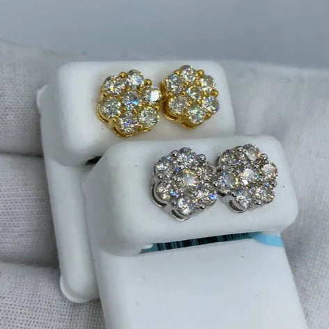 14K Flower Diamond Earrings 2.4ct