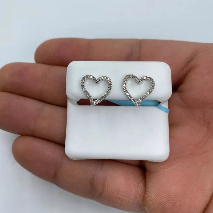 14K Open Heart Diamond Earrings
