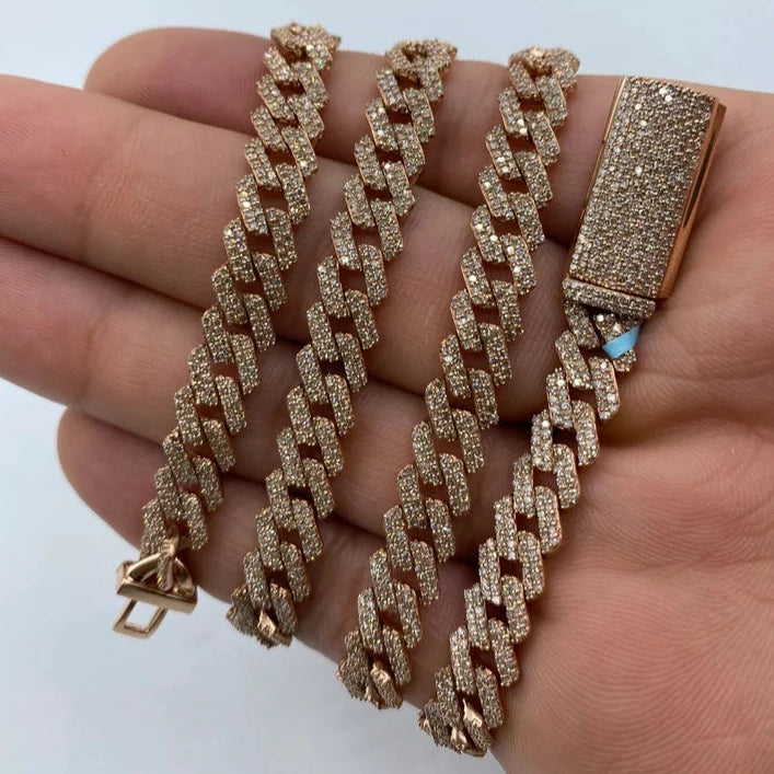 14K 8MM Cuban Link Diamond Chain 16-22"