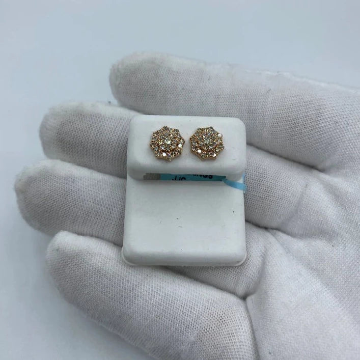 14K Octagon Diamond Earrings