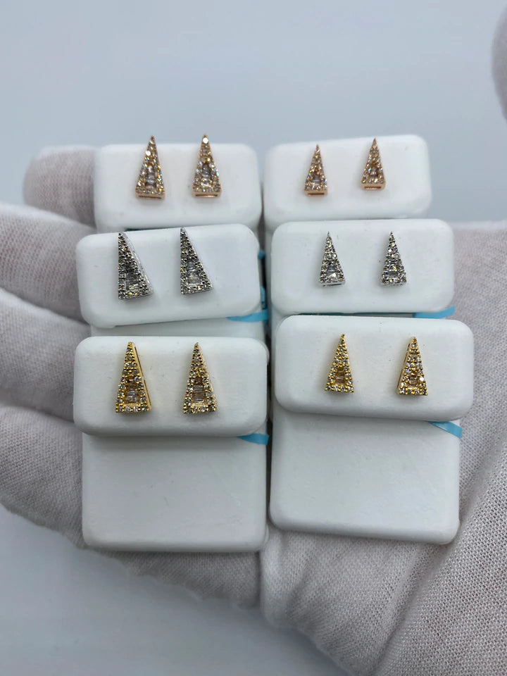 14K Small Isosceles Triangle Diamond Baguette Earrings