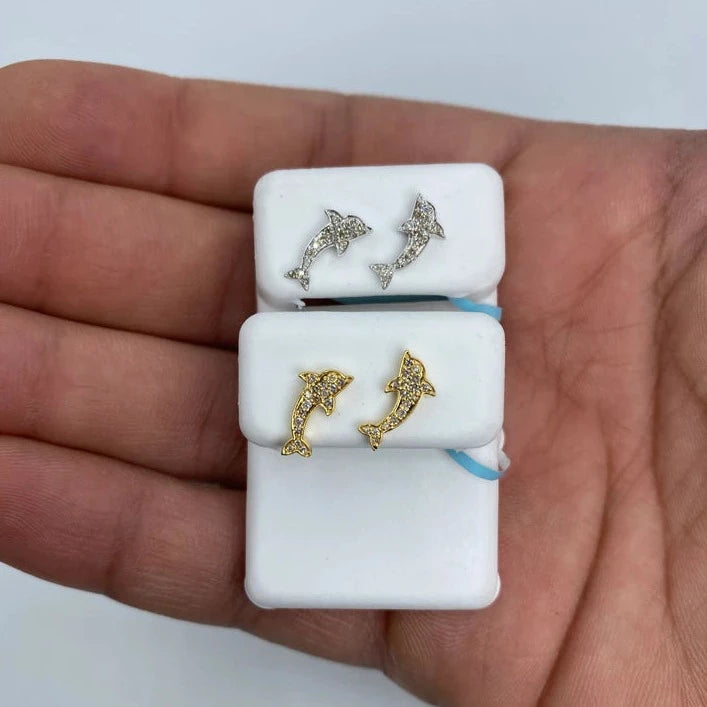 14K Dolphin Diamond Earrings