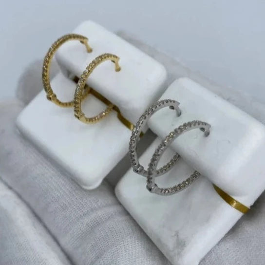10K Small Circle Hoop Diamond Earrings