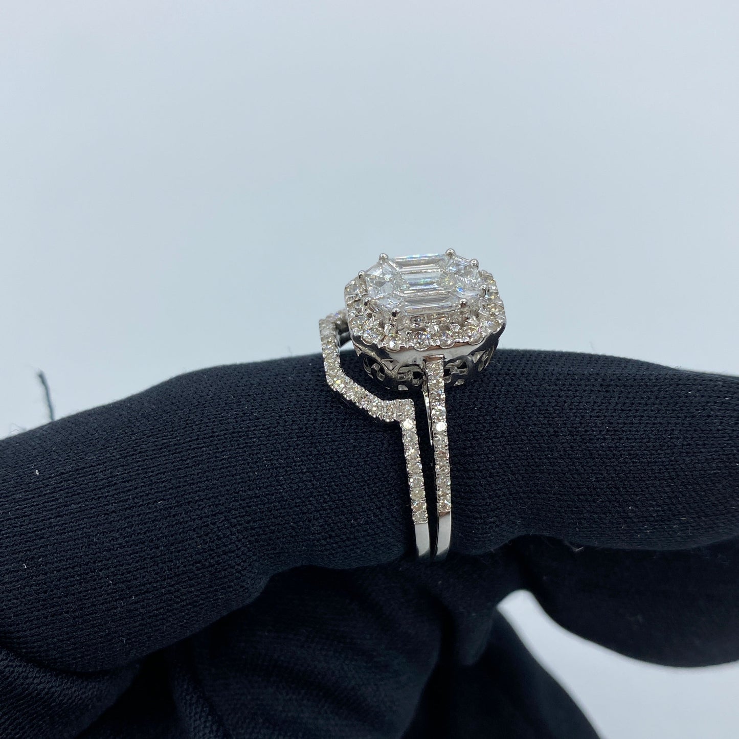 14K Jumbo Rectangle Stacked Diamond Baguette Engagement Ring