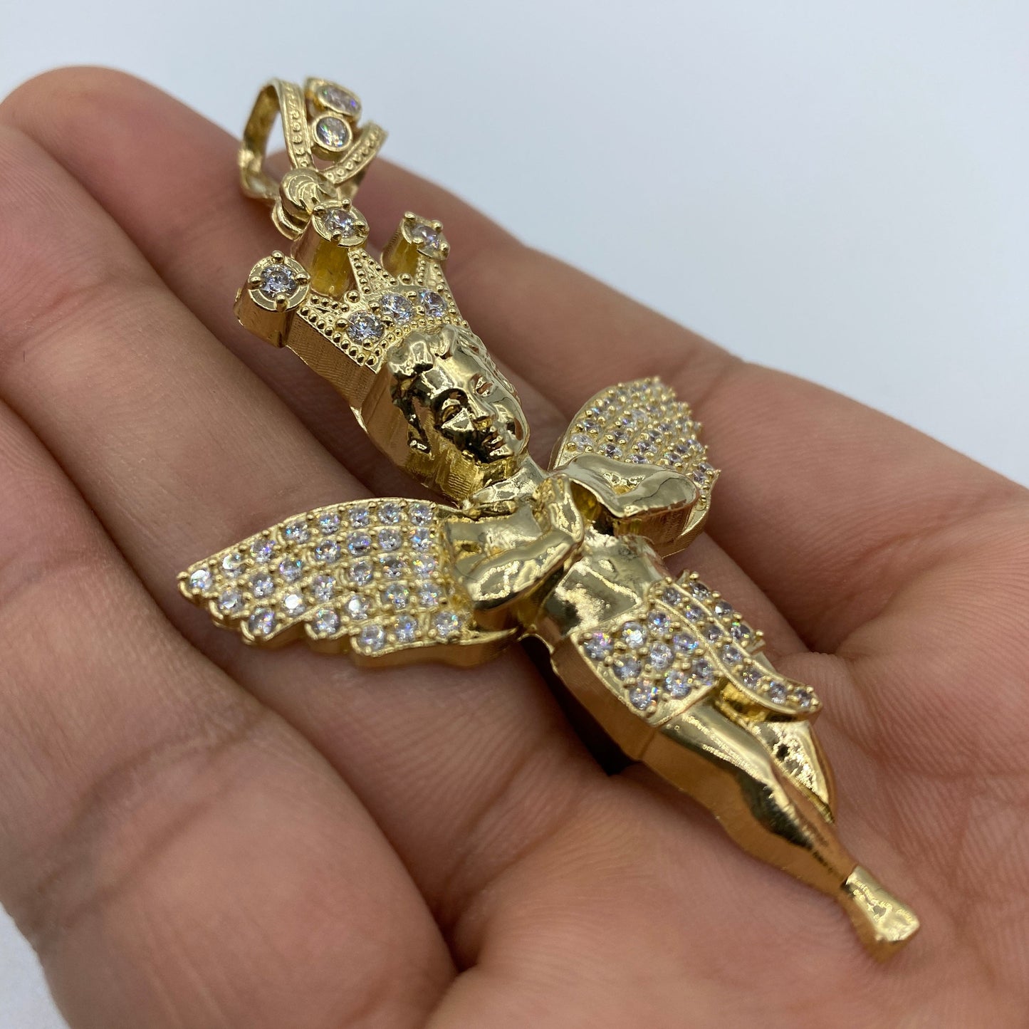 14K Baby Angel With Crown Pendant 3.0"