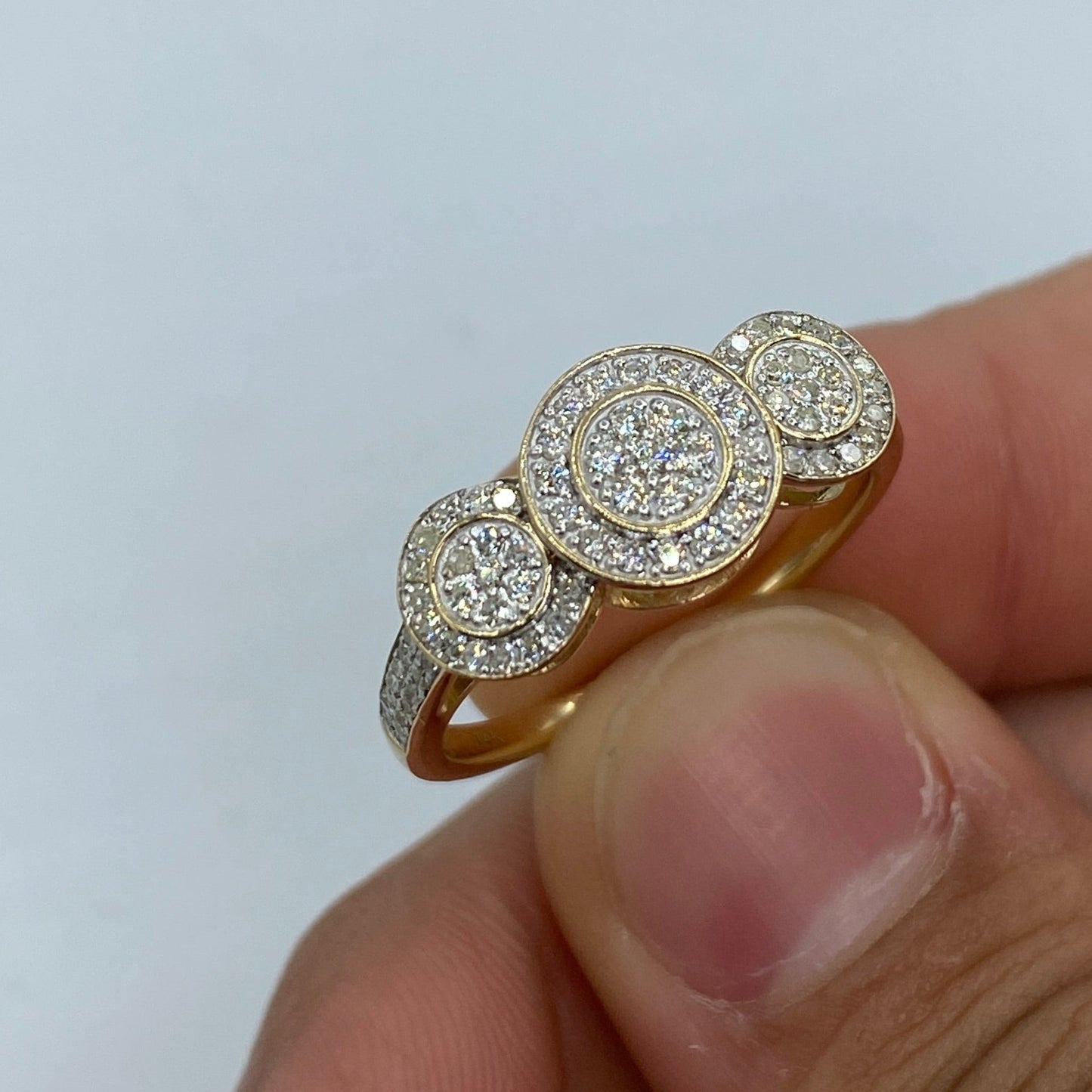 14K Tri-stone Circle Shape Diamond Engagement Ring
