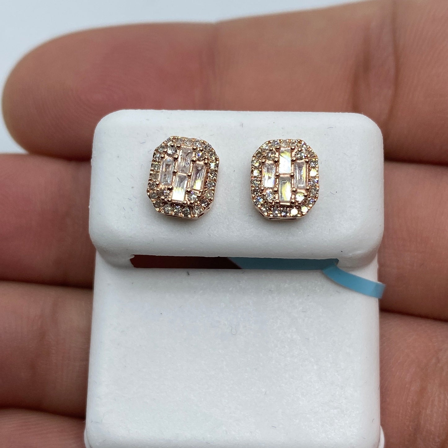 14K Rounded Rectangle Diamond Baguette Earrings 0.75ct