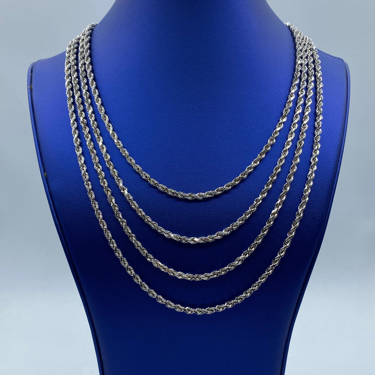 Rope Chain Necklace Real 10K White Gold Full Collection