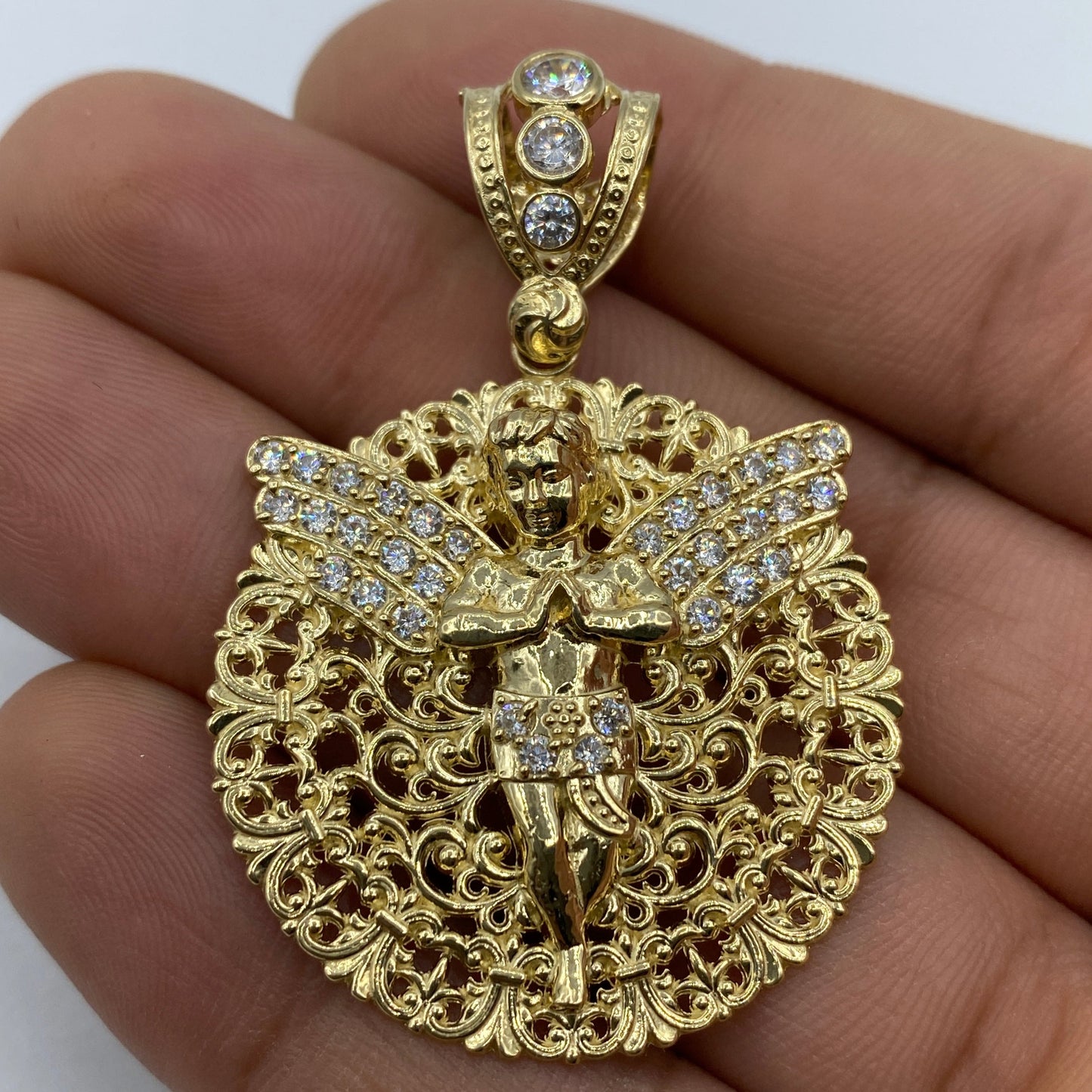 14K Baby Angel Round Medallion Pendant