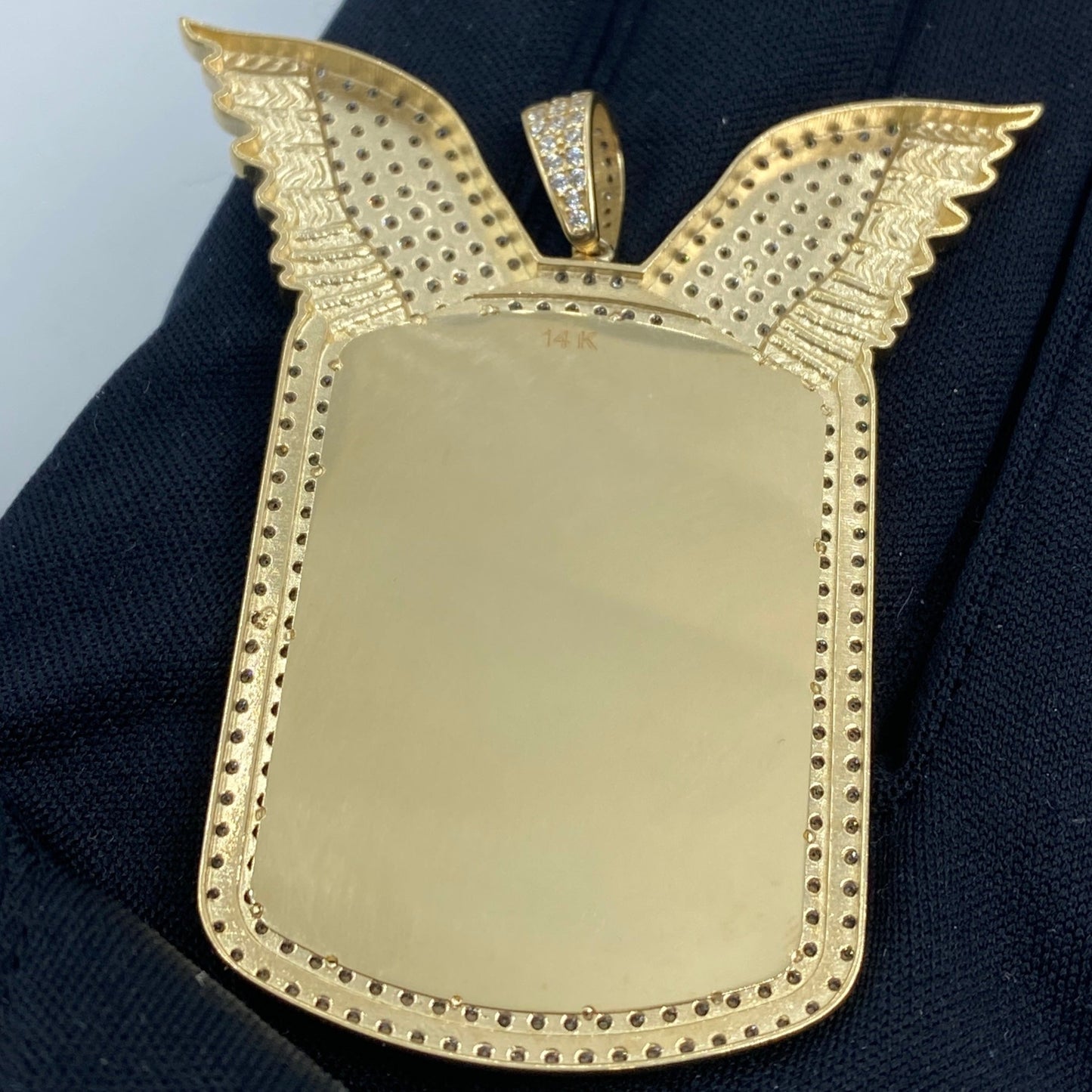 14K Rectangle Angel Wings Picture Photo Pendant