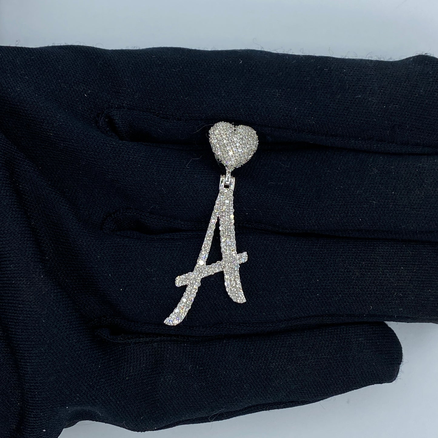 14K Initial A Script Heart Diamond Pendant