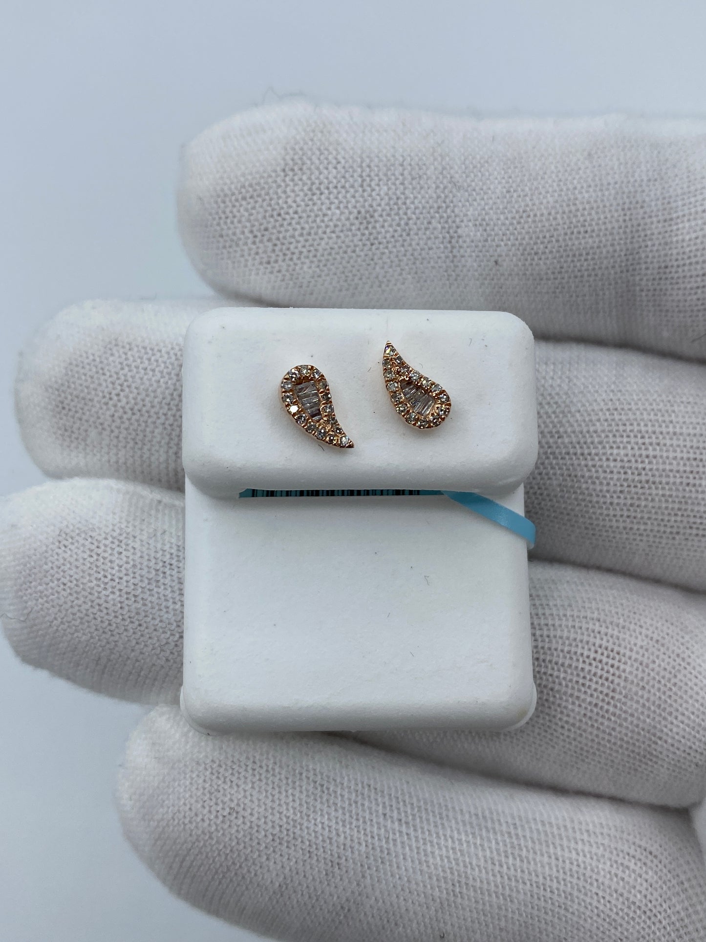 14K Small Tear Shape Diamond Baguette Earrings