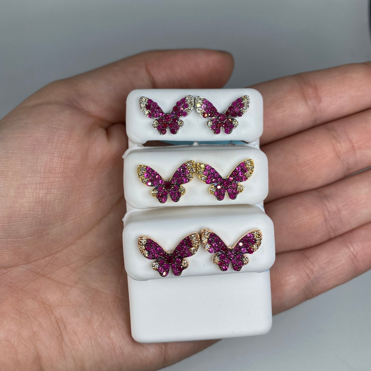 14K Large Purple Butterfly Diamond Earrings