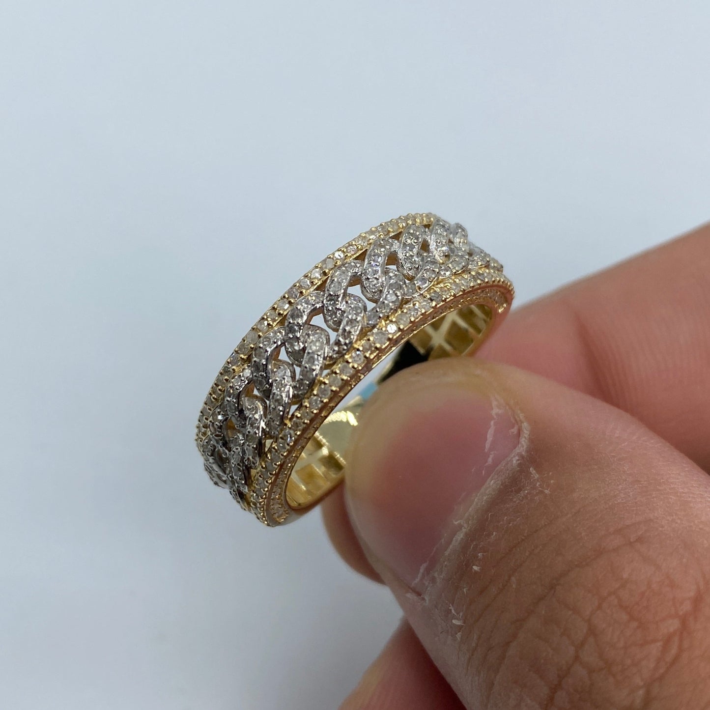 14K Gold 8MM Iced Cuban Core Link Diamond Ring