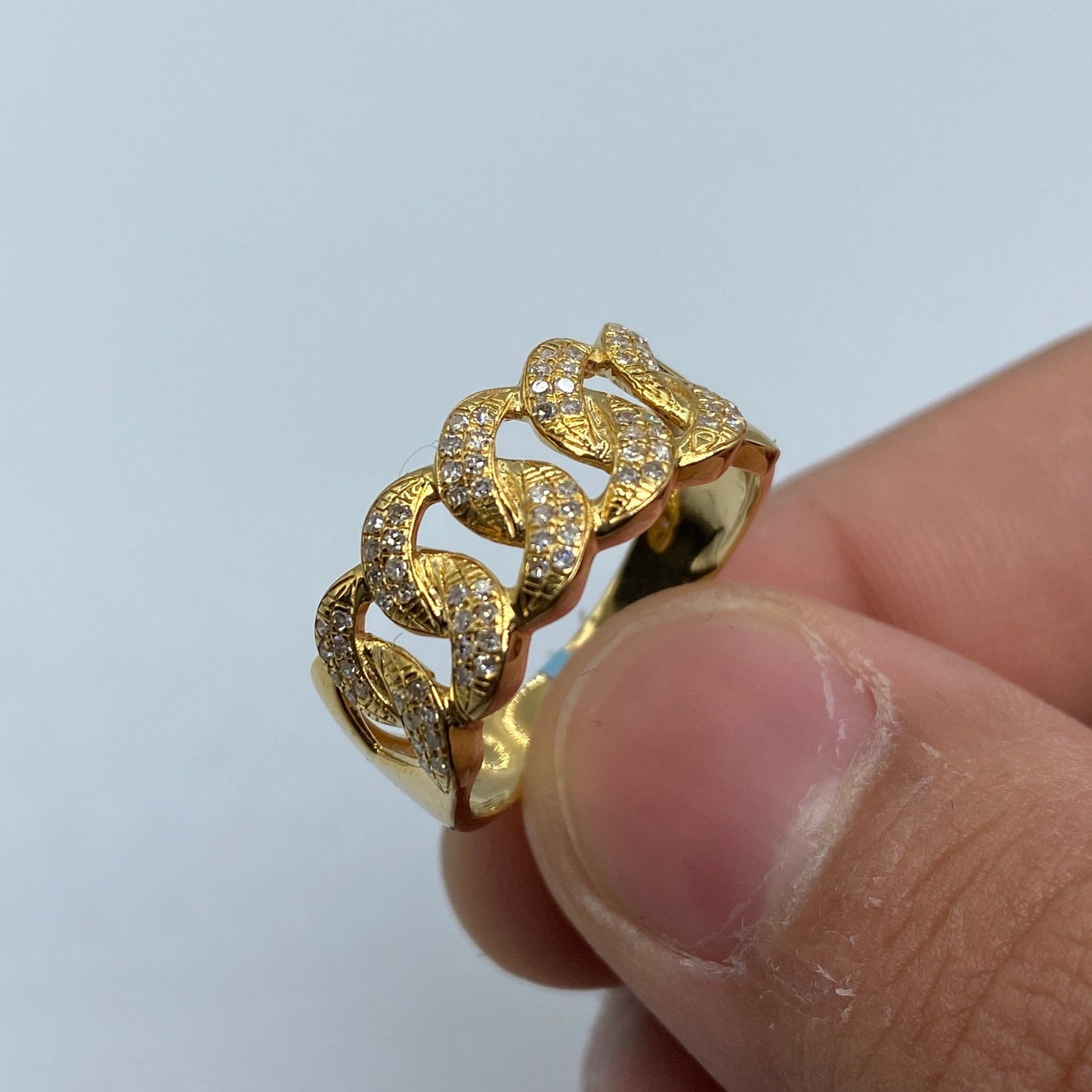 14K Gold 9MM Rounded Cuban Link Diamond Ring
