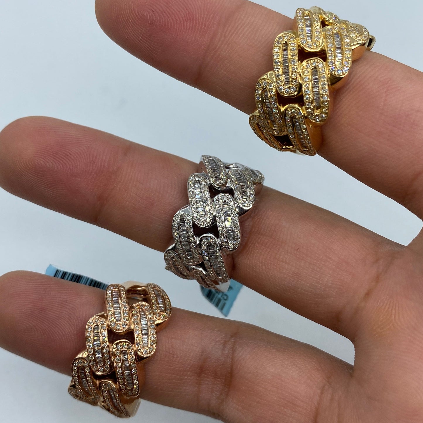 14K Round Diamond Baguette Cuban Link Ring 1.6ct