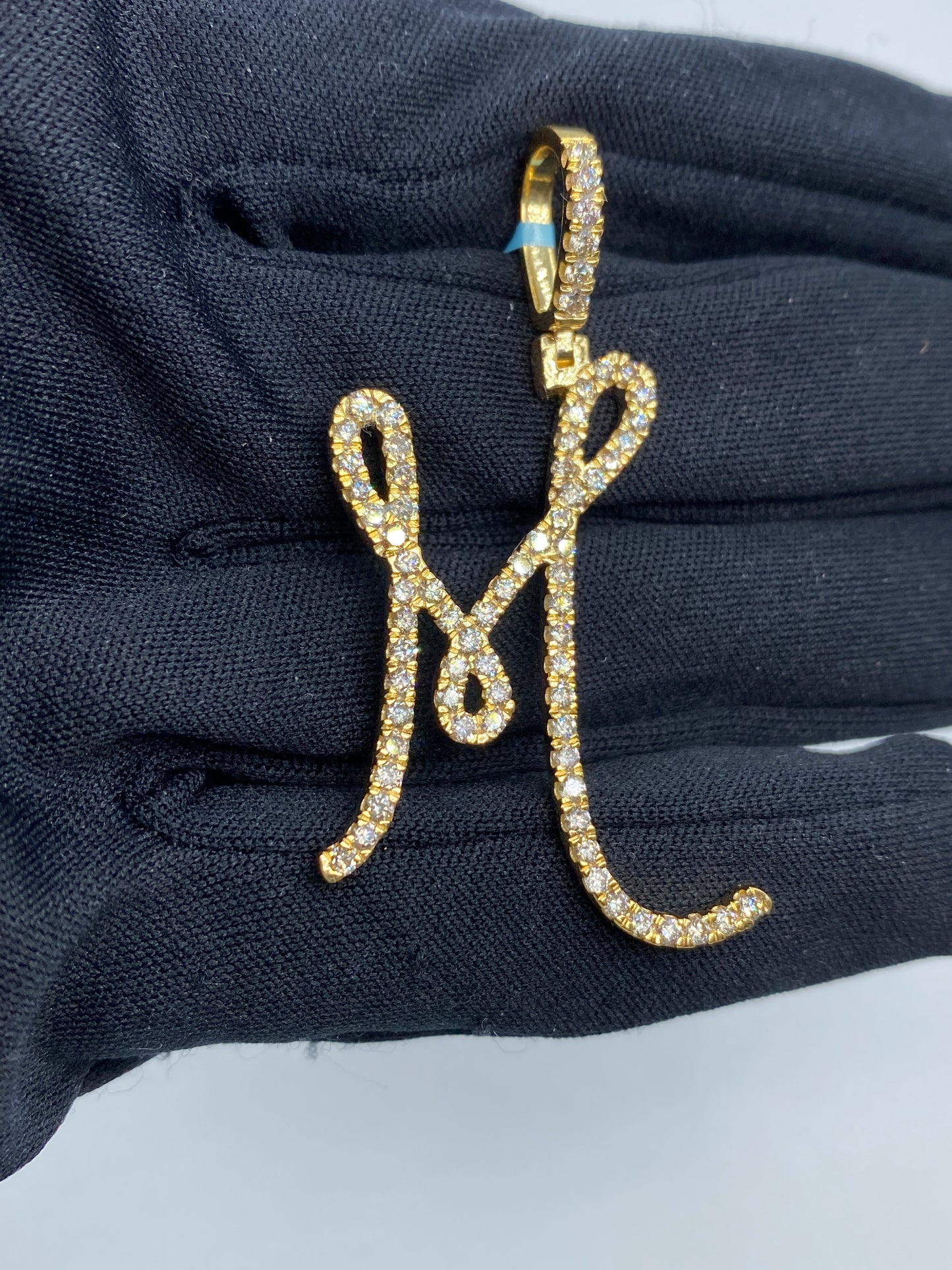 14k Initial M Large Script Pendant