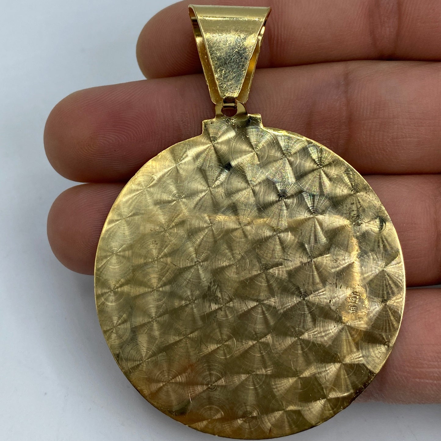 14K Saint Caridad del Cobre Round Medallion Pendant 2.75"
