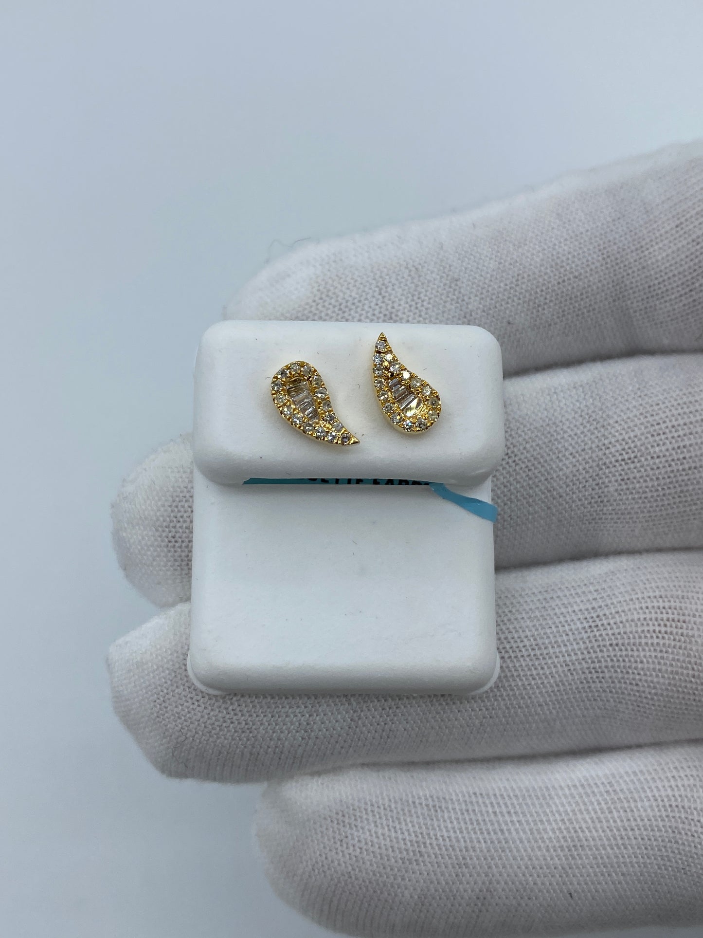 14K Large Tear Shape Diamond Baguette Earrings