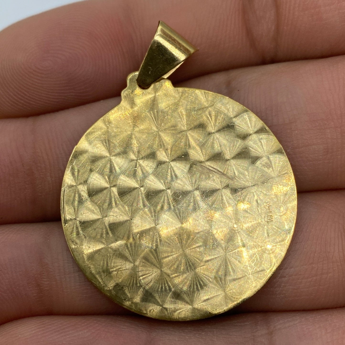 14K Saint Caridad del Cobre Round Medallion Pendant 1.75"