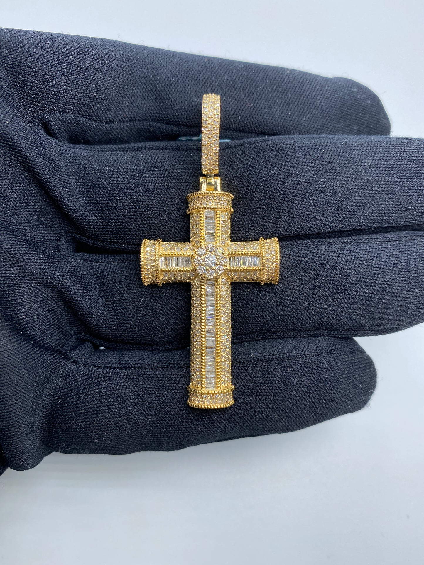 14K Cross Diamond Baguette Pendant