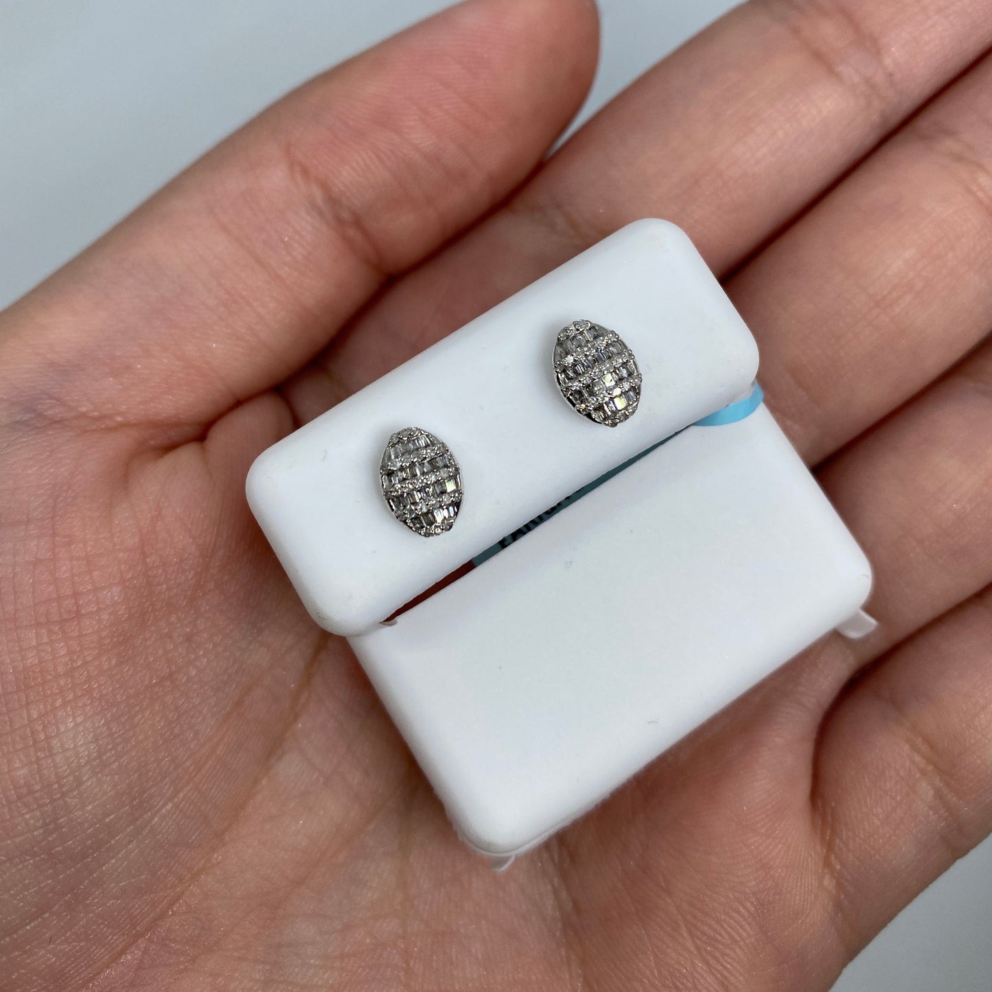 14K Small Oval Stacked Diamond Baguette Earrings