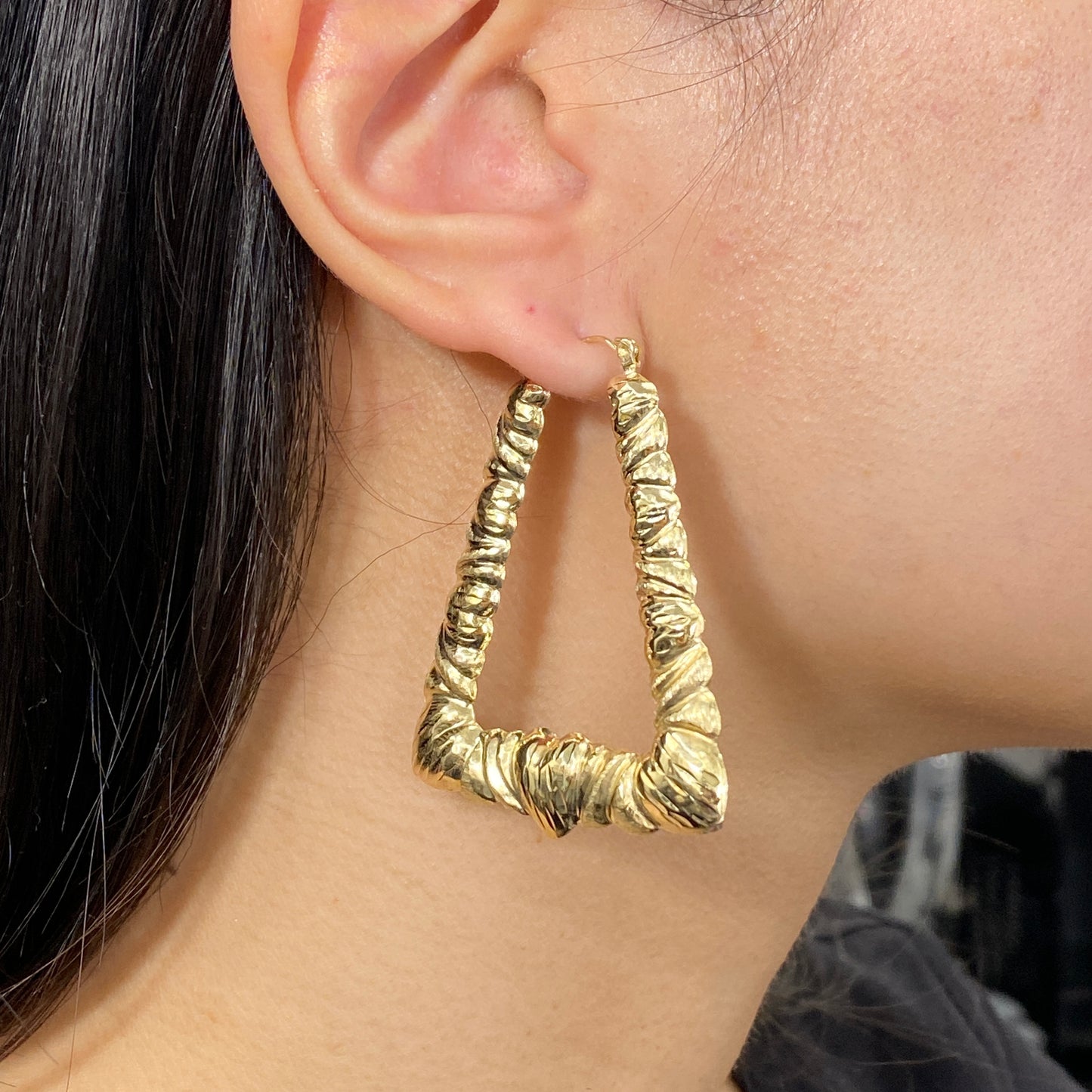 10K Puff Heart Hoop Earrings