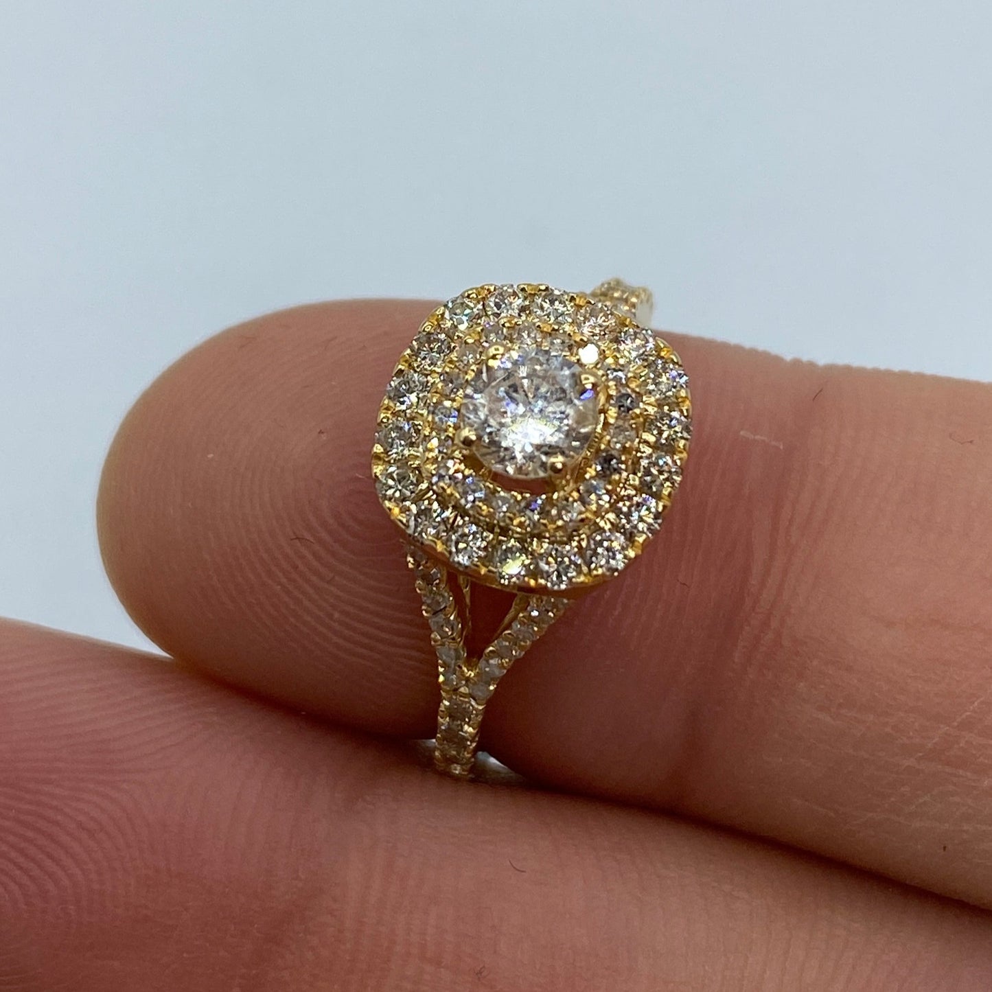14K Wide Square Large Center Stone Diamond Engagement Ring