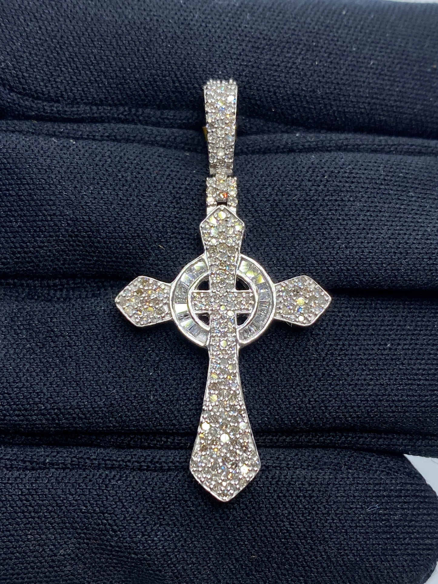 10K Celtic Cross Diamond Baguette Pendant 1.2ct