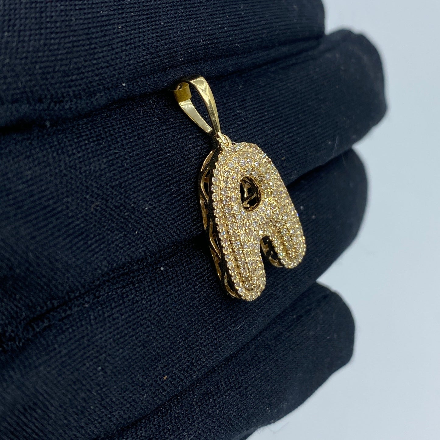 10K Initial A Bubble Diamond Pendant
