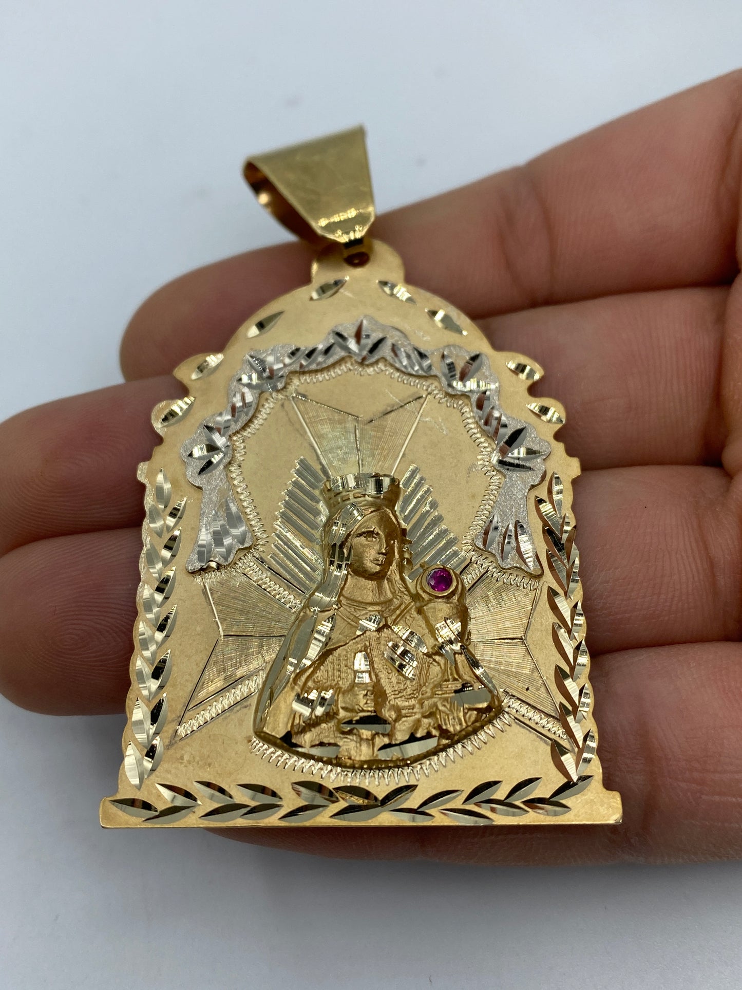 14K Saint Barbara Medallion Pendant 3.0"