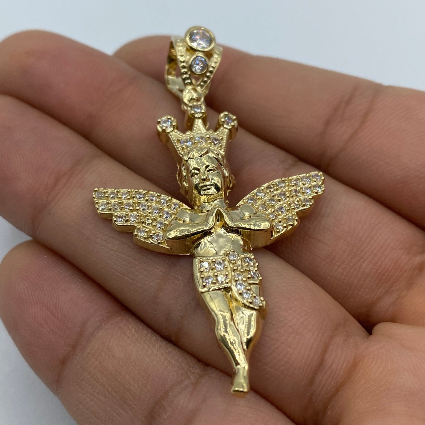 14K Baby Angel With Crown Pendant
