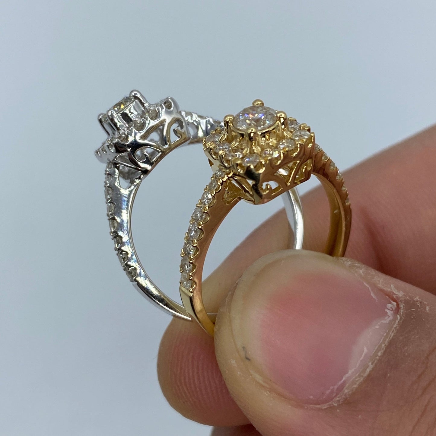 14K Square Large Center Stone Diamond Engagement Ring