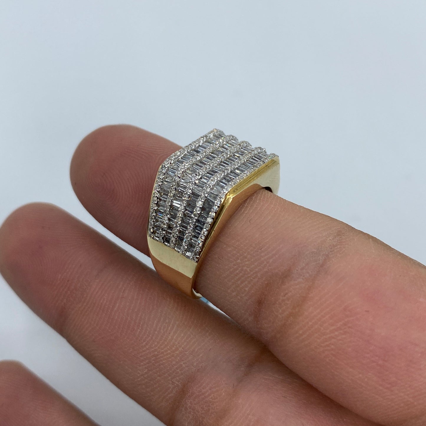 14K Rectangle Quad-Row Diamond Baguette Ring