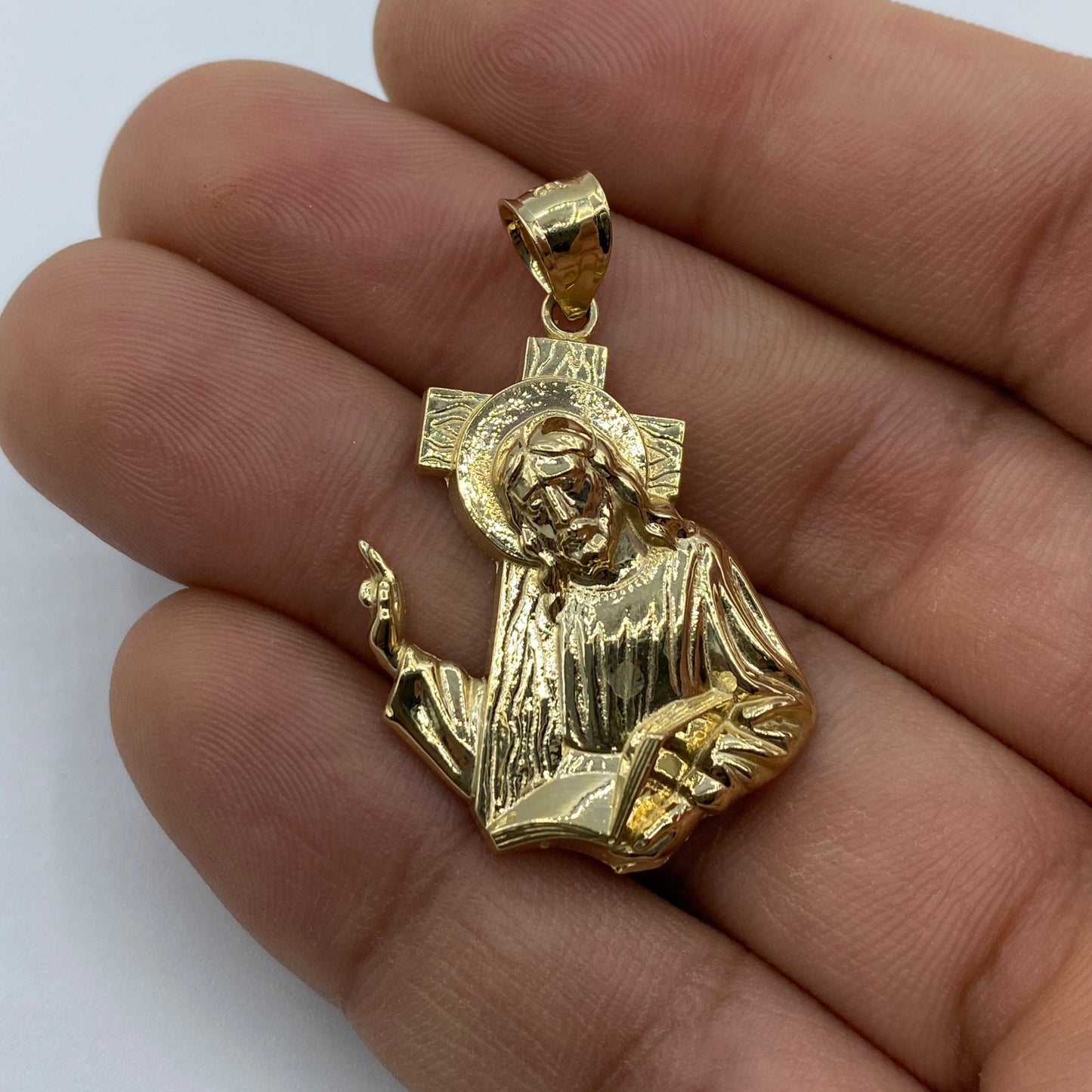 14K Jesus Carrying Cross Pendant 1.5"