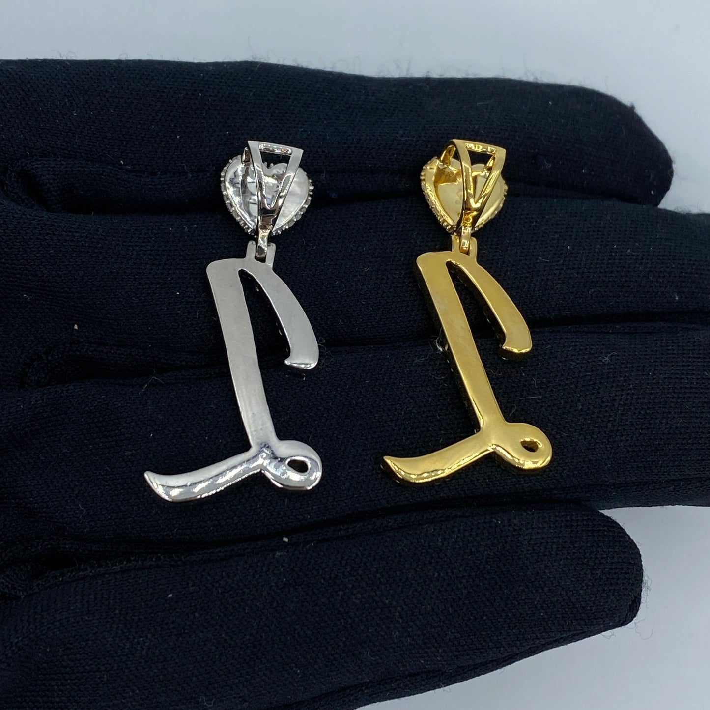 14k Initial L Script Heart Diamond Pendant