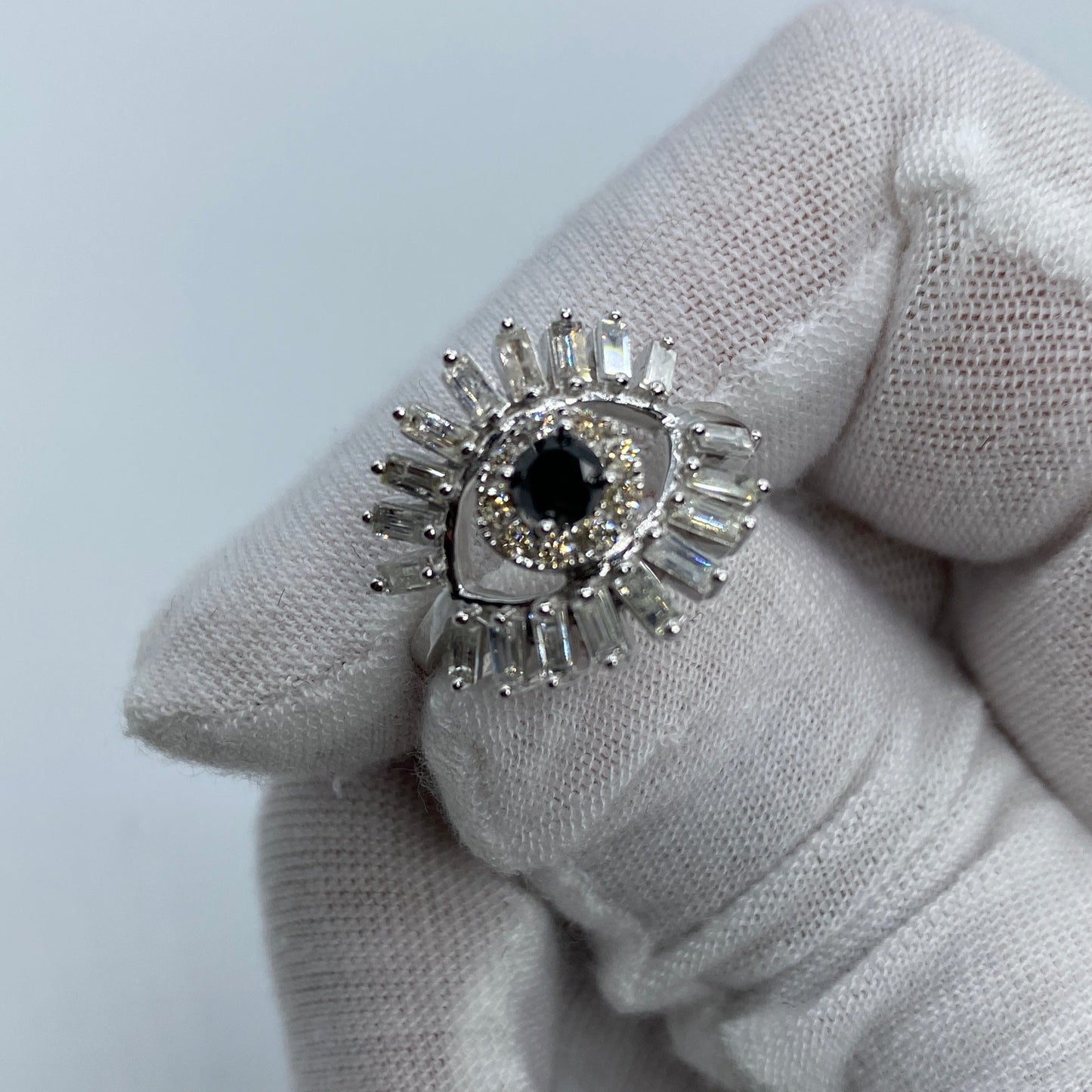 14K Lady Evil Eye Baguette Diamond Ring