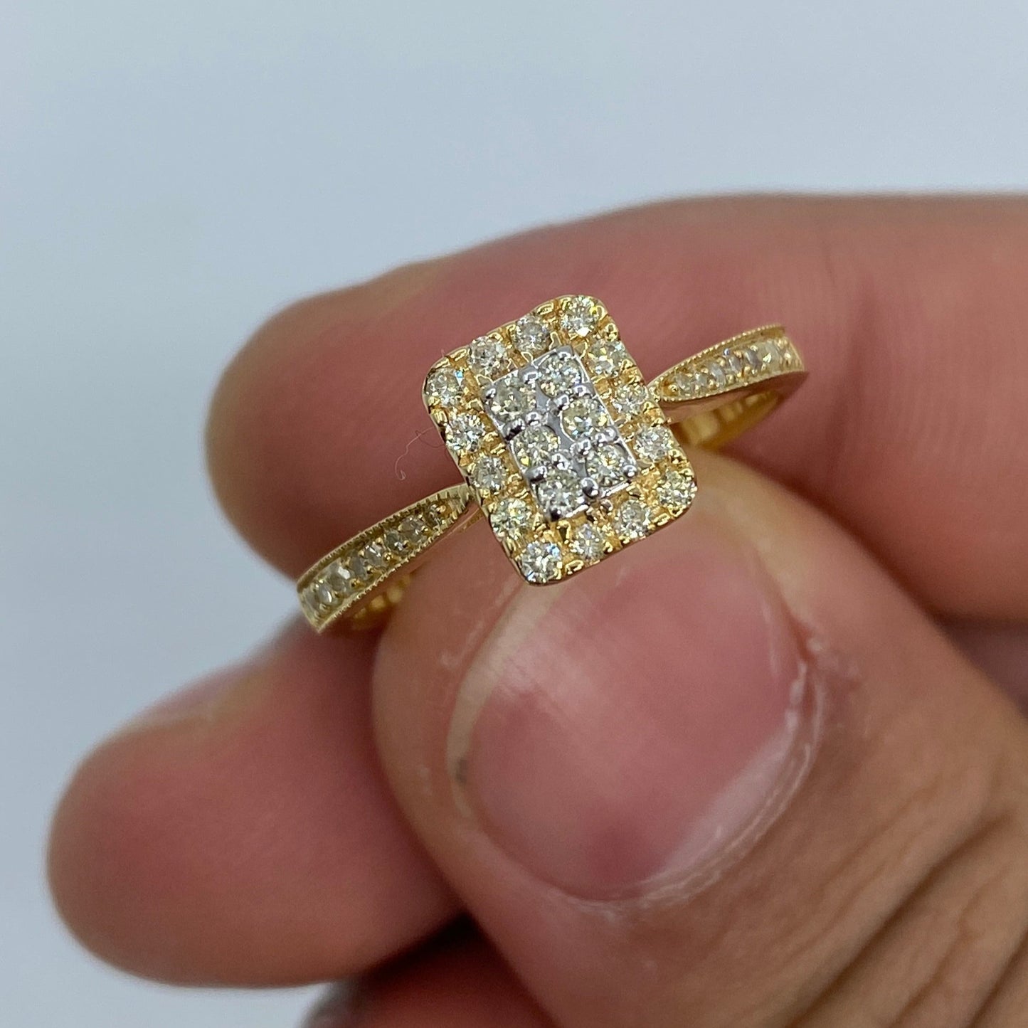 14K Rectangle Diamond Engagement Ring