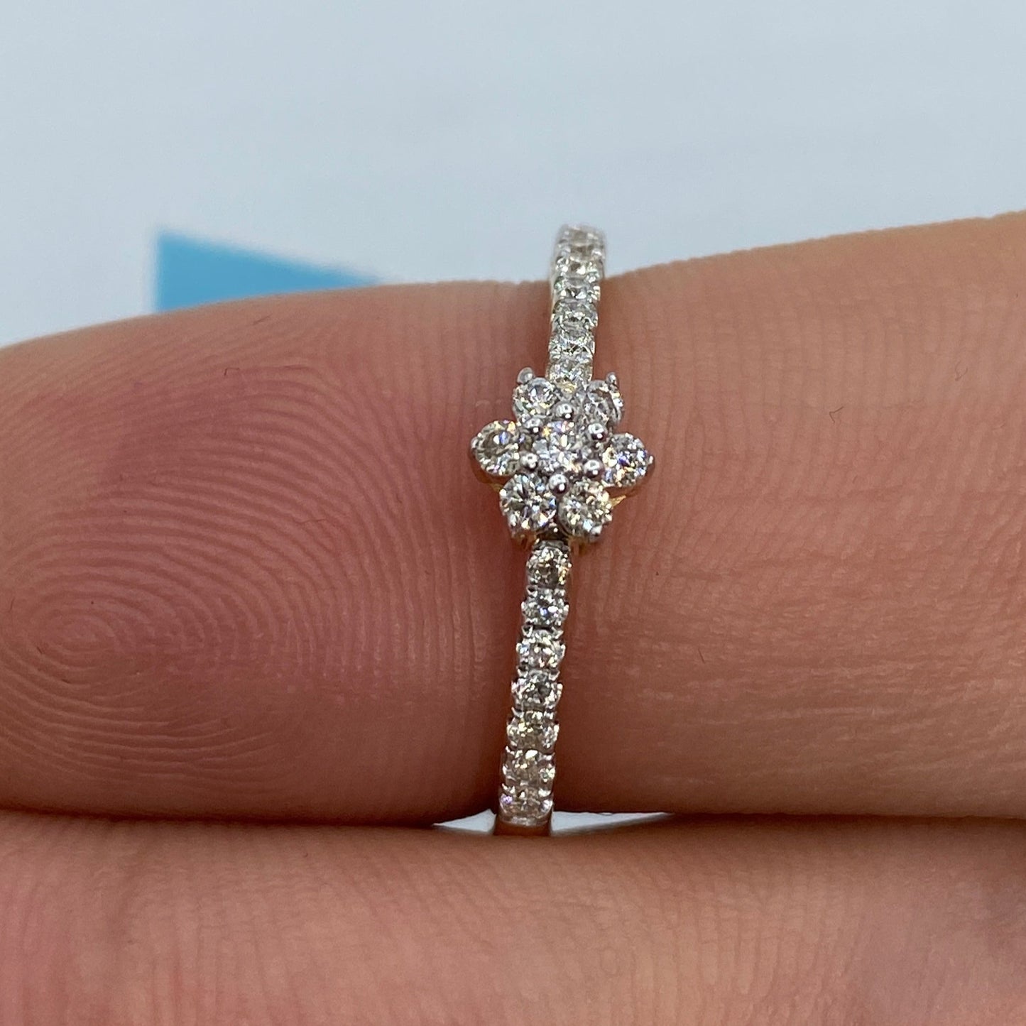14K Small Flower Diamond Engagement Ring