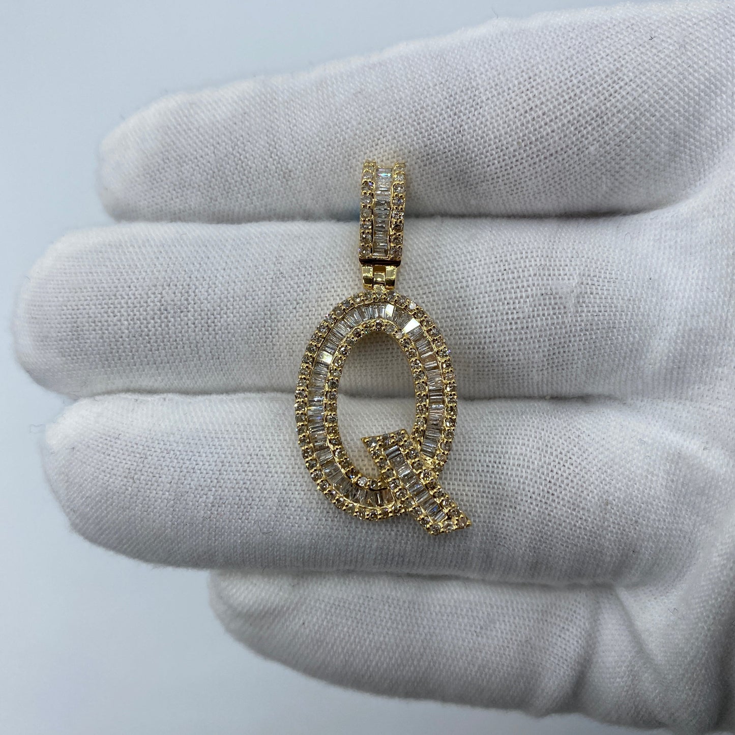14K Initial Q Diamond Baguette Pendant