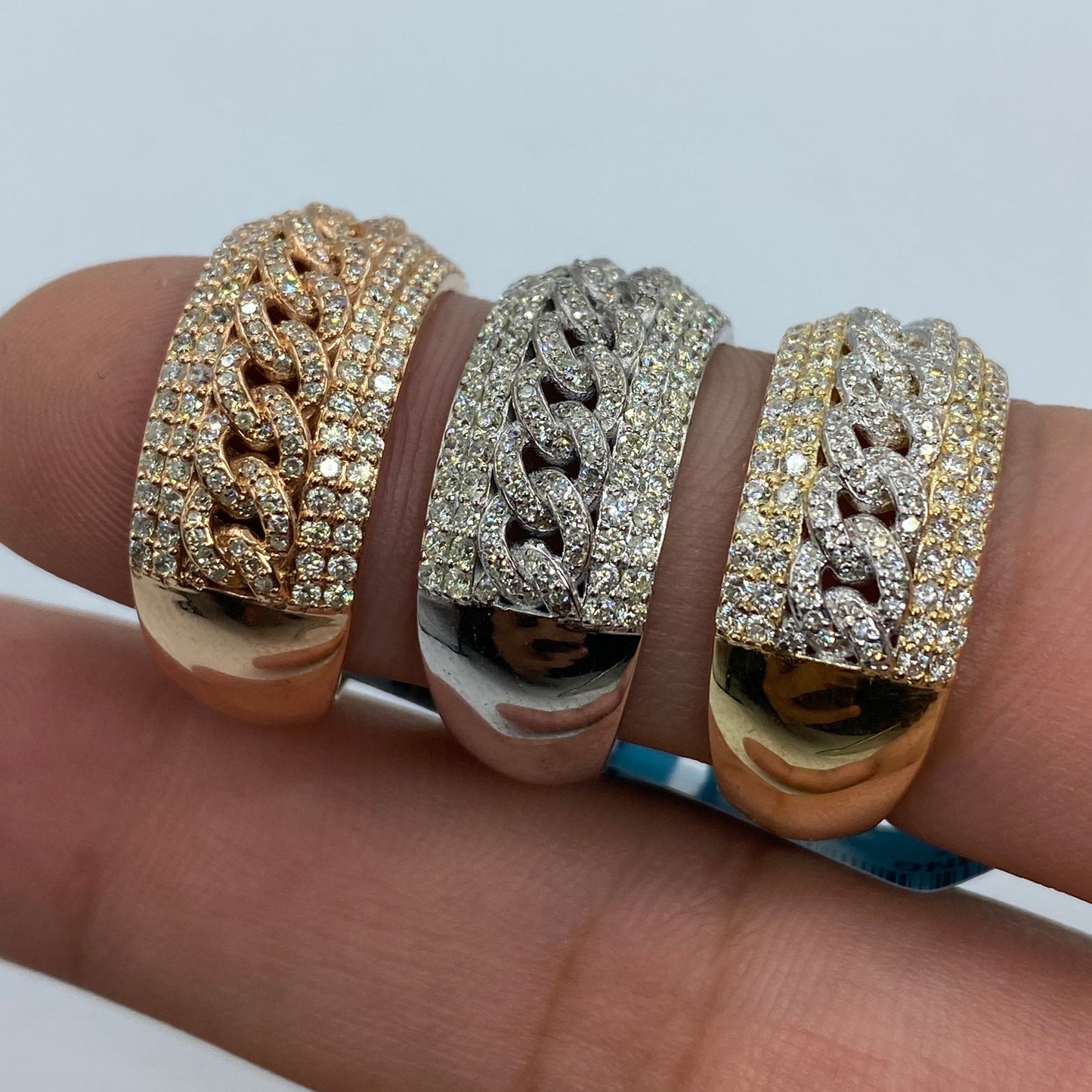 14K Gold 10MM Iced Cuban Link Banded Diamond Ring