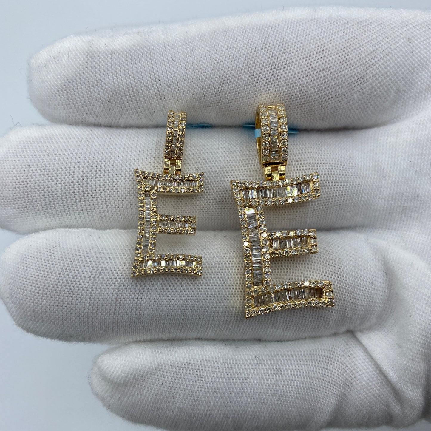 14K Initial E Diamond Baguette Pendant
