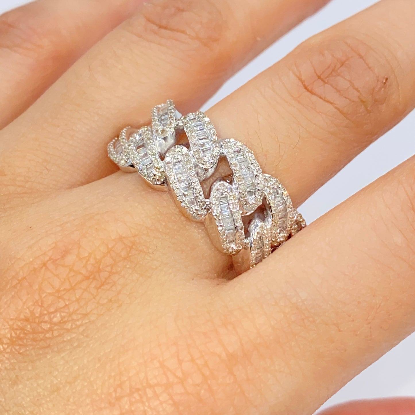 10K Chubby Cuban Link Diamond Baguette Ring