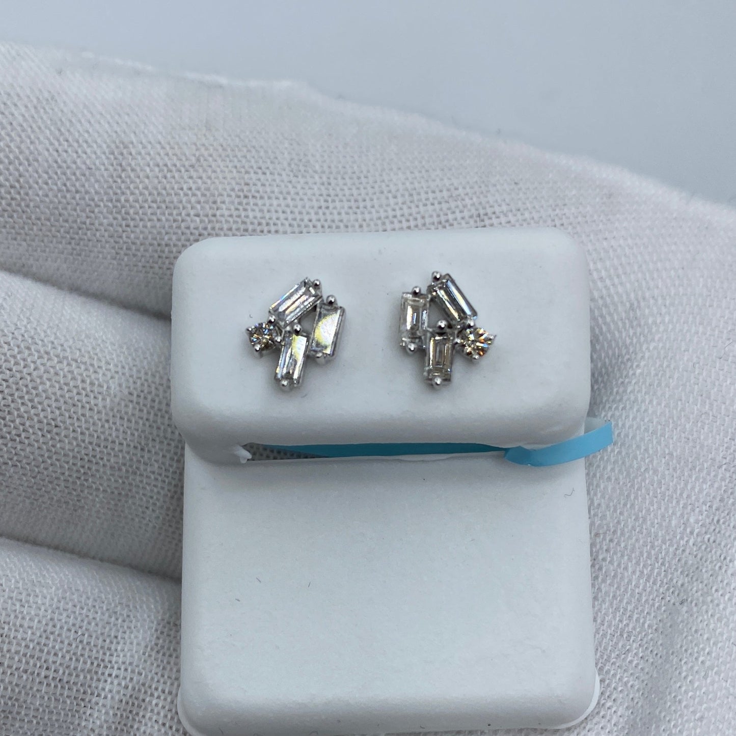 14K Crystal Diamond Baguette Earrings