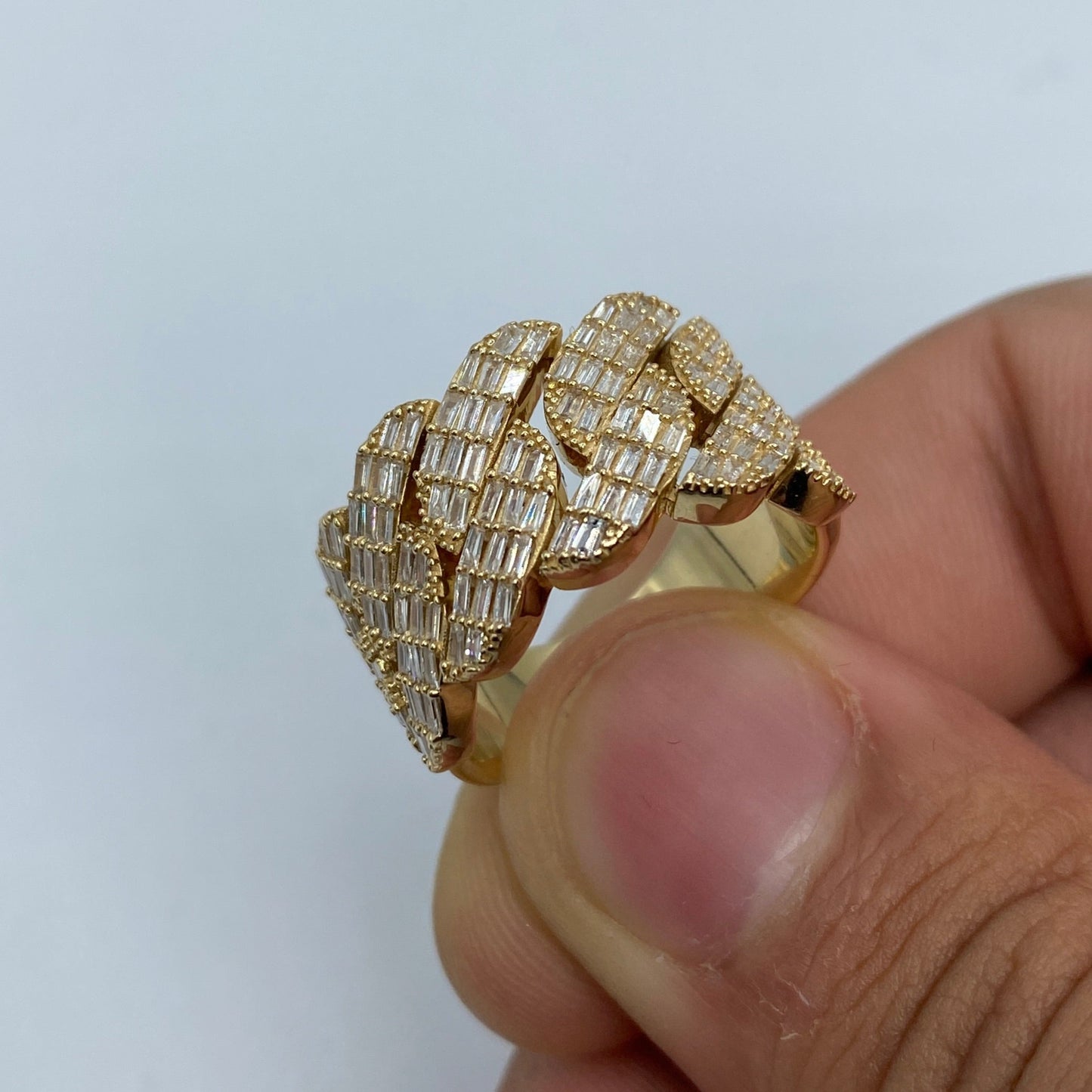 14K Gold 13MM Snake Cuban Link Diamond Baguette Ring