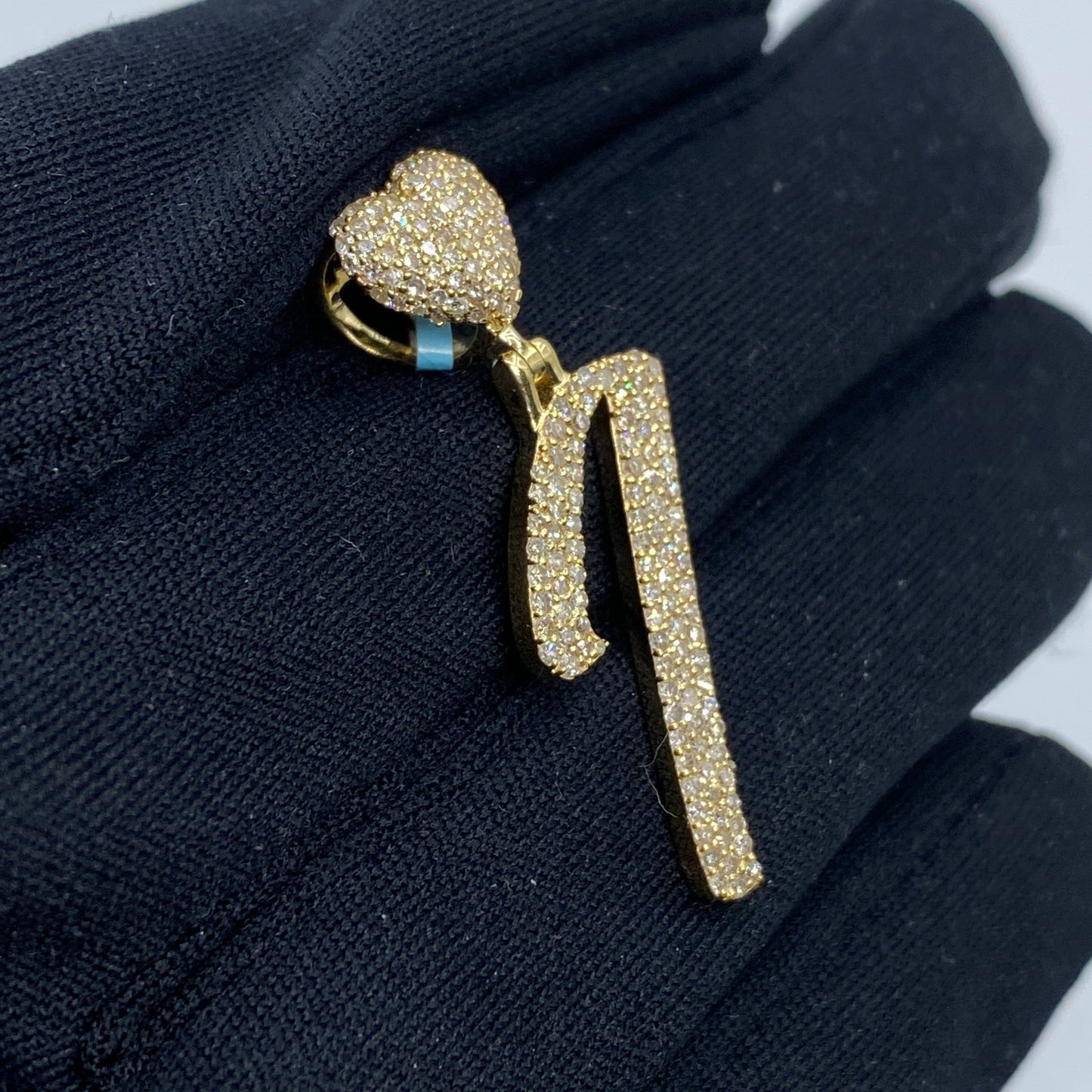 14k Initial I Script Heart Pendant